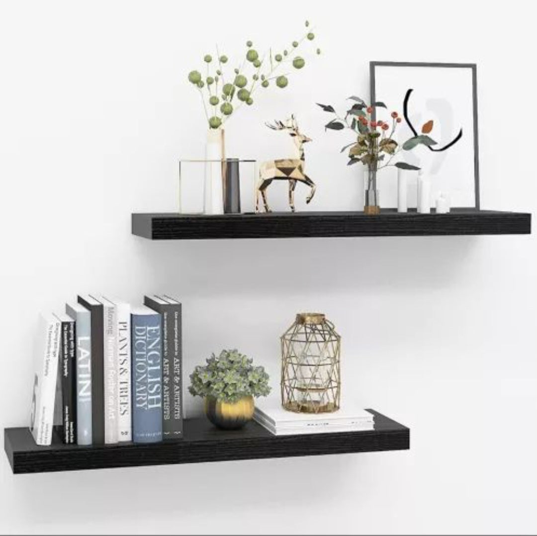 Wall-Mounted Wooden Floating Shelves